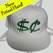 Image of White Fitted Hat w/ Green 3D Logo