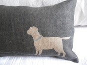 Image of Daisy Hardcastle hand printed charcoal labrador cushion cover ahhhhh.....and Sheep Bar arrrrr.......