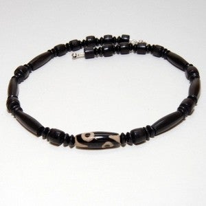 Image of Mens Handmade Beaded Necklace - Art Glass and Bone Bead