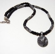 Image of Mens Handmade Beaded "Howling Wolf" Pendant Necklace