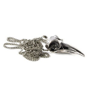 Image of Freya. Silver Raven Skull Necklace