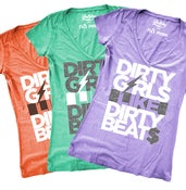 Image of DIRTY GIRLS LIKE DIRTY BEATS Women's V-Neck in Peapod/Coral/Lilac