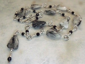 Image of Gotham Long Quartz Necklace | Faceted Tourmalated Quartz, Black Onyx, Sterling