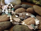 Image of Gemstone Oasis Long Necklace | Rose Quartz, Aquamarine, Freshwater Pearls