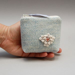 Image of Harris tweed coin purse with lichen motif