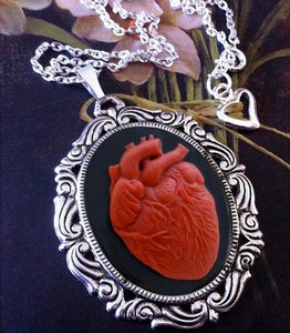 Image of Red Anatomical Heart Cameo Necklace