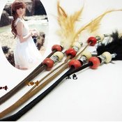 Image of (3) Bohemian Long Leather Strands w/Feathers & beads