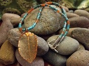Image of Southwest Dusk Turquoise Necklace | Copperplated Leaf, Turquoise, Carnelian