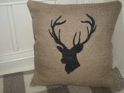 Image of Deer Head Rustic Hessian Cushion