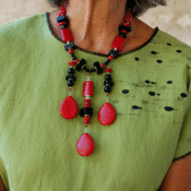 Image of Triple Dangles red, black and silver Statement Necklace