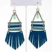 Image of Teal Leather Fringe Earrings