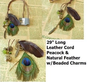 Image of Peacock w/ Metal Charms Leather Necklace