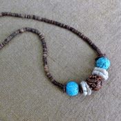 Image of Azur Necklace with Coconut Heishi, Carved Magnesite Turquoise