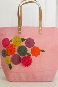 Image of Cherry Tree Fall embellished felt jute bag