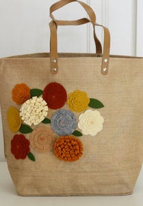 Image of Maple Tree felt embellished jute bag