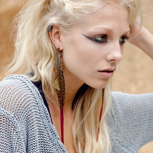 Image of Red Tips. Feather Earrings