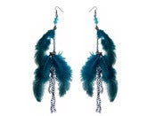 Image of Chained deep blue feather earrings