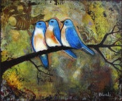 Image of Original Canvas Painting Three Blue Birds 20X24