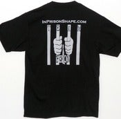 Image of Two-Sided TEAM FELON -- INPRISON SHAPE T-Shirt, Black with Silver Design, M - XL