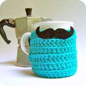 Image of Funny Mug Handlebar Mustache Black Turquoise crochet handmade