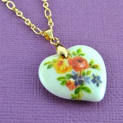 Image of Flower Heart Necklace - Gold Red Yellow Green and Blue Ceramic