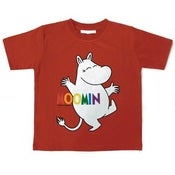 Image of red Moomin 'happy' t-shirt, by Green Eyed Monster