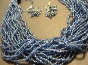 Image of Periwinkle Blue Earring & 21 Strand Necklace Set - Vintage look