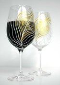 Image of Gold and Ivory Peacock Feather Hand Painted Wine Glasses