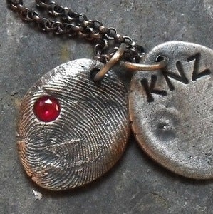 Image of Fingerprint Necklace with Birthstone in Fine Silver (Style#104)