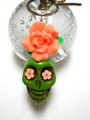 Image of Big Daddy EXTRA LARGE Lime Green Sugar Skull & Peach Rose Key Chain/Pendant