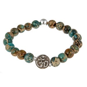 Image of Silver Om & Jasper Bead Bracelet