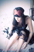 Image of Red silk "Burlesque Burlesque" sleep mask with Swarovski