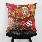 Image of KANTHA Brown Cotton Cushion Cover 50 x 50 cm, 20 inch