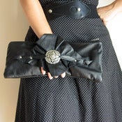 Image of Black Leather Wrist Clutch with Silver Scroll