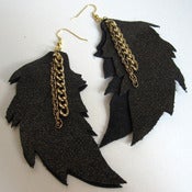 Image of Black Leather Feather and Gold Dusted Earrings