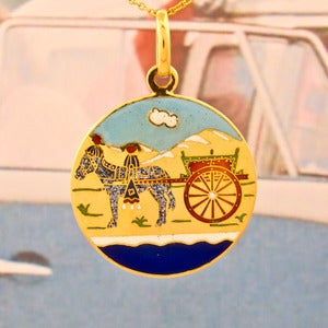 Image of Donkey & Carriage Gold Circle Pendant