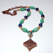 Image of Ladies Handmade Beaded Copper and Turquoise Bohemian Style Necklace