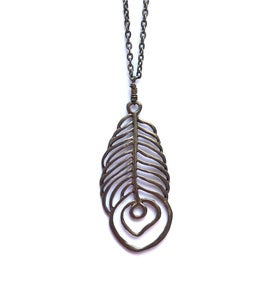 Image of Brass Peacock Feather Necklace