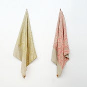 Image of Linen Button Scarf - Pink or Gold Chevron on Natural Linen