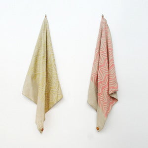 Image of Linen Button Scarf - Pink or Gold Chevron on Natural Linen