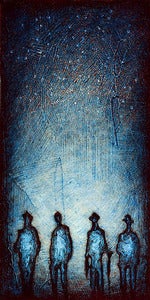Image of "Solo Human Shadows Blue" <br> Size: 12x6" <br> 2nd photo shows size