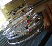 Image of gem stone stacking bangles... fine silver hand forged and stamped birthstone bangle bracelets