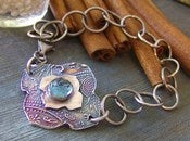 Image of Moroccan Twilight... hand stamped fine silver and gem stone bracelet