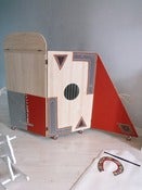 Image of Biombo Kasbah de madera con pizarra y telas de Marruecos::Wooden Kasbah Screen wit