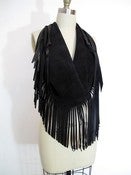 Image of fringed leather scarf in black suede