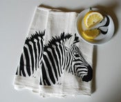Image of Zebra Hand Screen Printed Tea Towel Pair Black on White