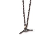 Image of oxidized silver tiny caudal vertebrae w/ 14k jump-ring on chain (P18sil14k18)