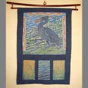 Image of Blue Heron on Silk - Katazome Wall Hanging