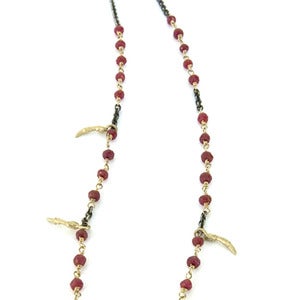 Image of 24” handmade ruby & gold chain w/ five small 14k gold branches (P055rubsil14k24)