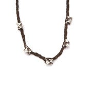Image of 5 silver vertebrae on 38" braided suede & chain necklace (P155silsuede38)
